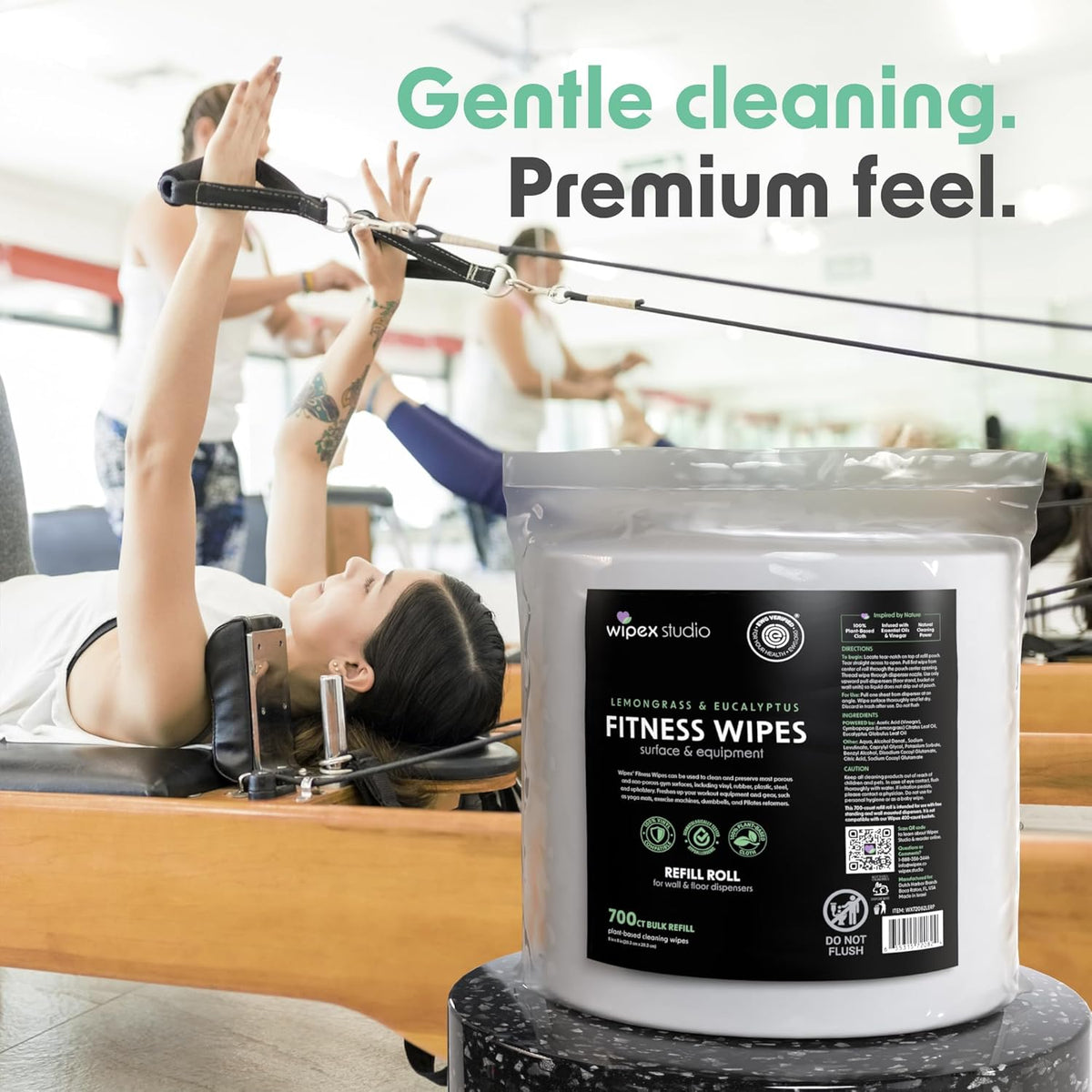 Gym Wipes for Equipment Cleaning - 700 Large 8"x12" Natural Fitness Wipes Refills for Dispensers - Made with Lemongrass, Eucalyptus Oil & Vinegar, Bulk Surface Multipurpose (1 Pack)