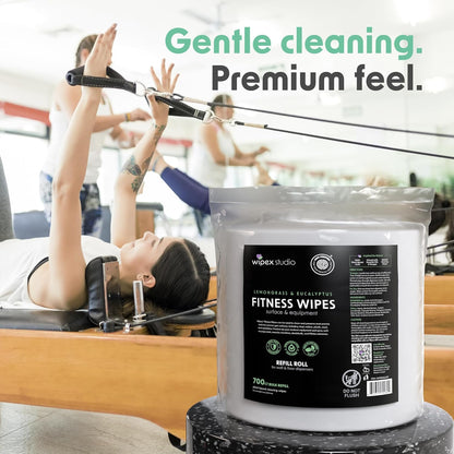 Gym Wipes for Equipment Cleaning - 700 Large 8"x12" Natural Fitness Wipes Refills for Dispensers - Made with Lemongrass, Eucalyptus Oil & Vinegar, Bulk Surface Multipurpose (1 Pack)