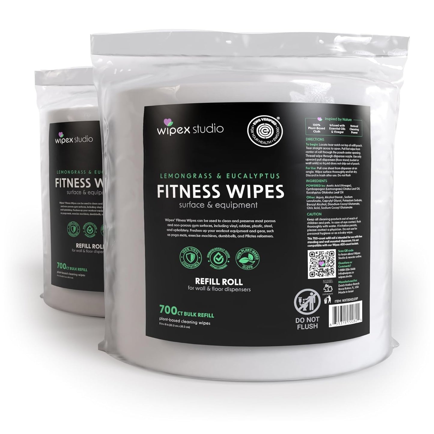 Gym Wipes for Equipment Cleaning - 700 Large 8"x12" Natural Fitness Wipes Refills for Dispensers - Made with Lemongrass, Eucalyptus Oil & Vinegar, Bulk Surface Multipurpose (1 Pack)