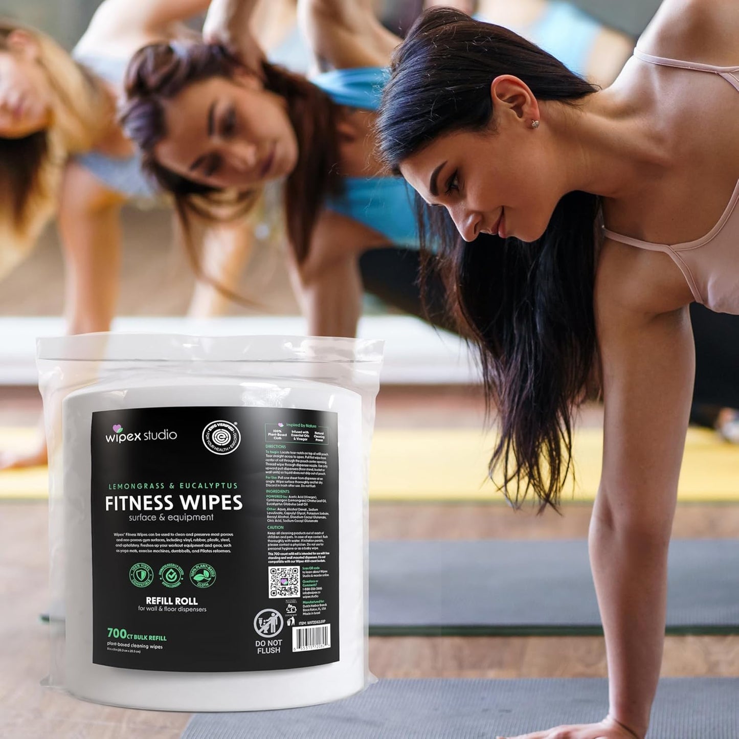 Gym Wipes for Equipment Cleaning - 700 Large 8"x12" Natural Fitness Wipes Refills for Dispensers - Made with Lemongrass, Eucalyptus Oil & Vinegar, Bulk Surface Multipurpose (1 Pack)