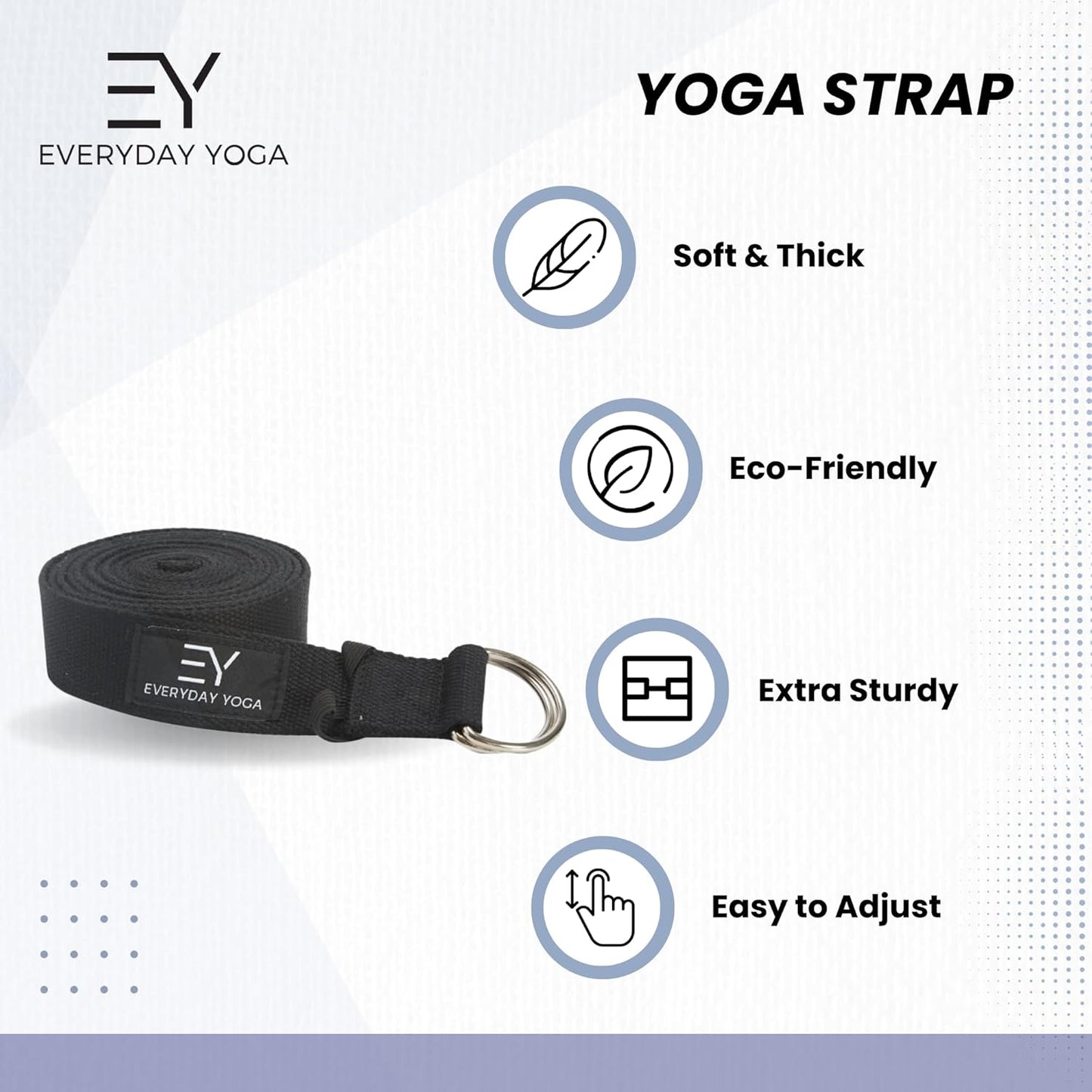 Strap with Metal D-Ring - Durable Stretching Strap for Yoga, Pilates, Flexibility & Physical Therapy (6ft, 8ft, 10ft)