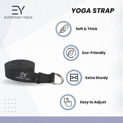 Strap with Metal D-Ring - Durable Stretching Strap for Yoga, Pilates, Flexibility & Physical Therapy (6ft, 8ft, 10ft)