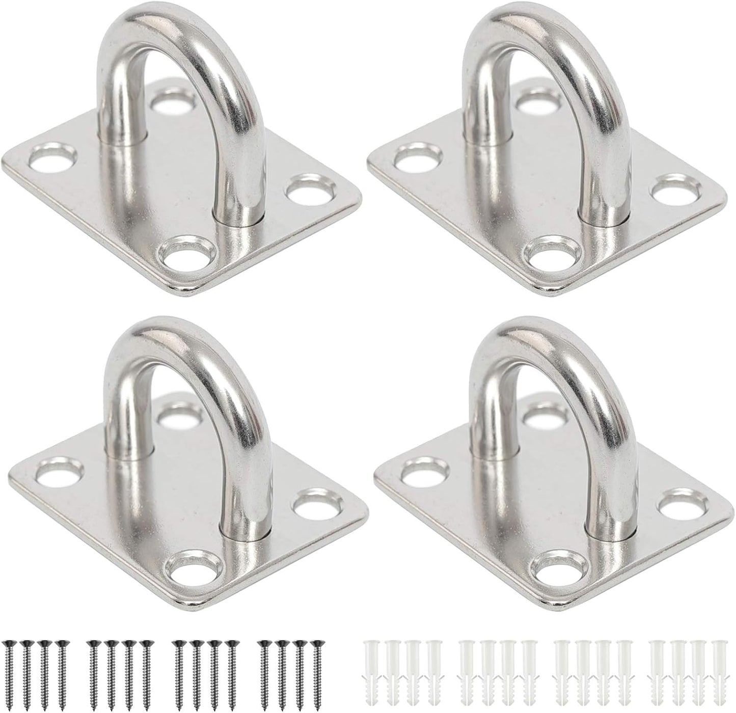 Heavy Duty Pad Eye Plate Staple Ring Hook Loop U-Shaped Sail Shade Hardware - Wall Ceiling Hammock Hooks Hanger for Swing Suspension - Stainless Steel