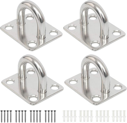 Heavy Duty Pad Eye Plate Staple Ring Hook Loop U-Shaped Sail Shade Hardware - Wall Ceiling Hammock Hooks Hanger for Swing Suspension - Stainless Steel