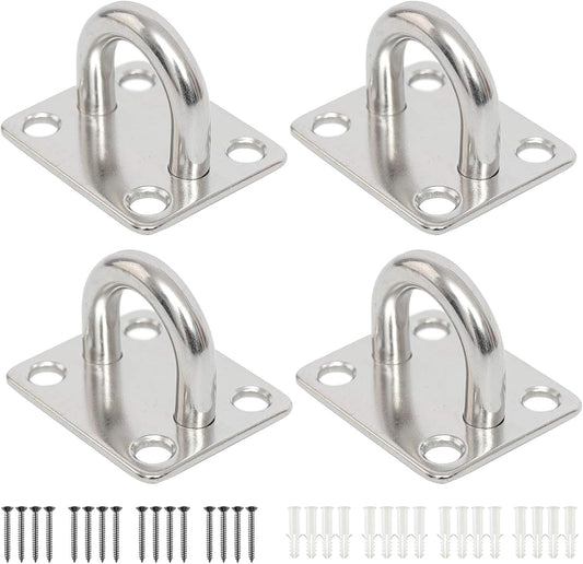 Heavy Duty Pad Eye Plate Staple Ring Hook Loop U-Shaped Sail Shade Hardware - Wall Ceiling Hammock Hooks Hanger for Swing Suspension - Stainless Steel
