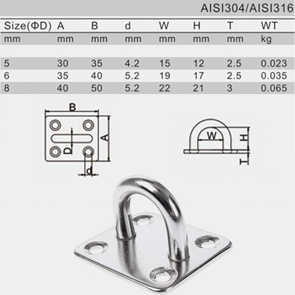Heavy Duty Pad Eye Plate Staple Ring Hook Loop U-Shaped Sail Shade Hardware - Wall Ceiling Hammock Hooks Hanger for Swing Suspension - Stainless Steel