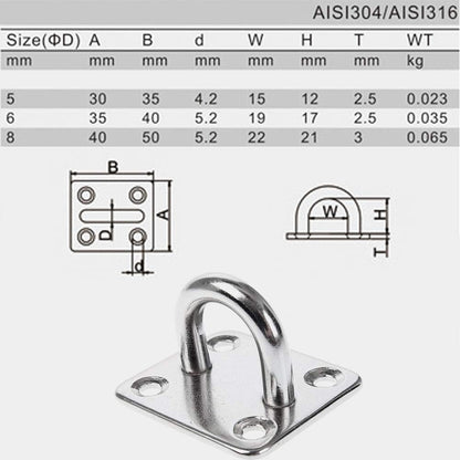 Heavy Duty Pad Eye Plate Staple Ring Hook Loop U-Shaped Sail Shade Hardware - Wall Ceiling Hammock Hooks Hanger for Swing Suspension - Stainless Steel