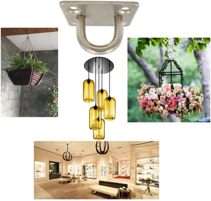 Heavy Duty Pad Eye Plate Staple Ring Hook Loop U-Shaped Sail Shade Hardware - Wall Ceiling Hammock Hooks Hanger for Swing Suspension - Stainless Steel