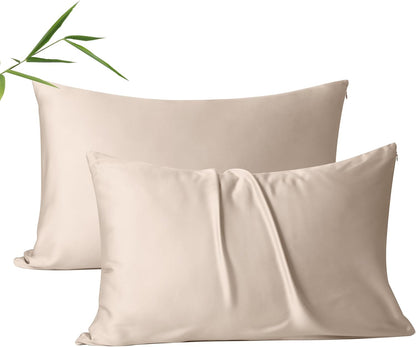 4 Pack Cooling Pillow Cases,Viscose Derived from Bamboo Pillow Protectors Queen Size Set of 4, 400 Thread Count Soft Silky Breathable Summer Pillow Cover with Zipper Hidden (4PCS, Queen,White)