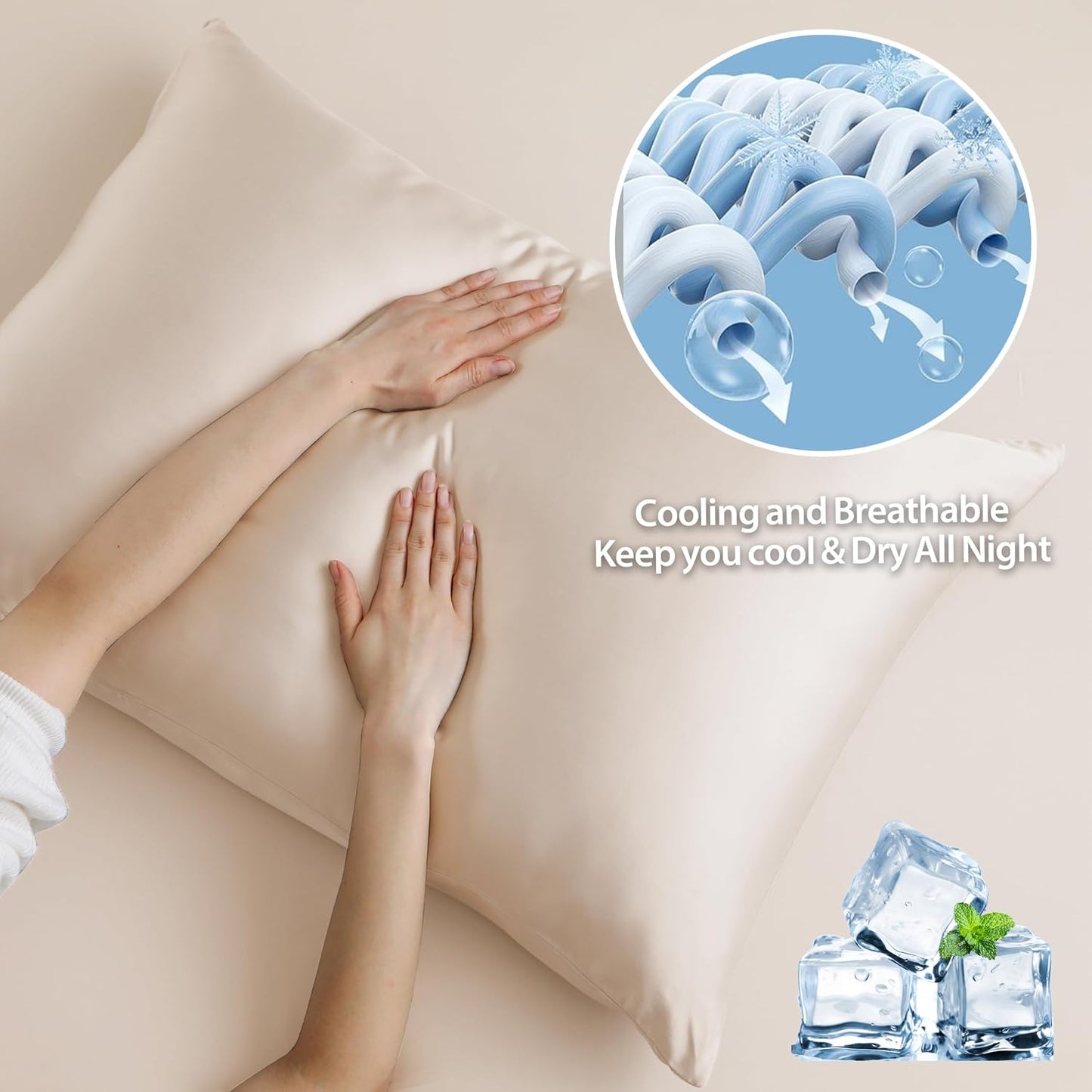4 Pack Cooling Pillow Cases,Viscose Derived from Bamboo Pillow Protectors Queen Size Set of 4, 400 Thread Count Soft Silky Breathable Summer Pillow Cover with Zipper Hidden (4PCS, Queen,White)