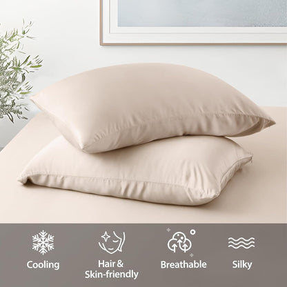 4 Pack Cooling Pillow Cases,Viscose Derived from Bamboo Pillow Protectors Queen Size Set of 4, 400 Thread Count Soft Silky Breathable Summer Pillow Cover with Zipper Hidden (4PCS, Queen,White)