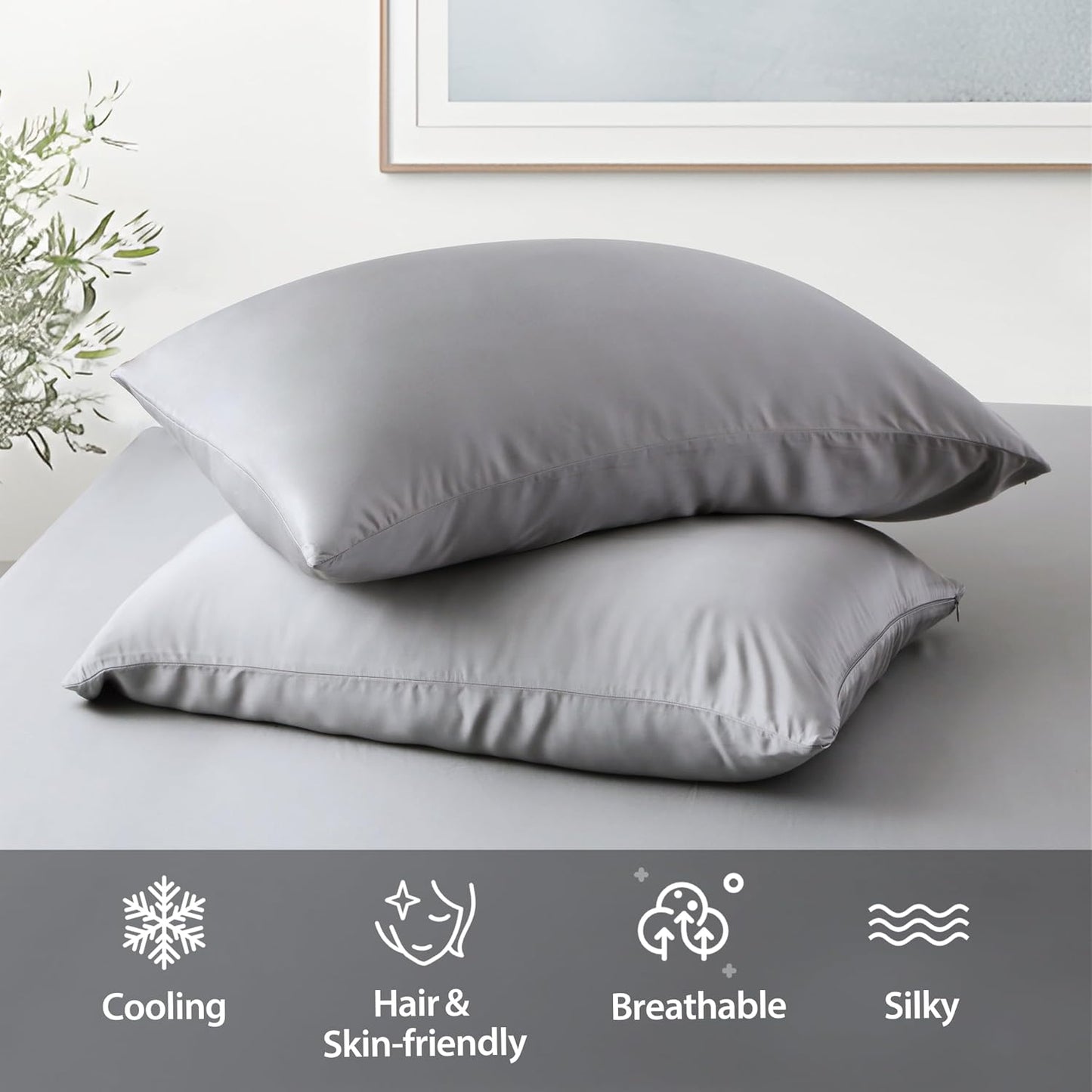4 Pack Cooling Pillow Cases,Viscose Derived from Bamboo Pillow Protectors Queen Size Set of 4, 400 Thread Count Soft Silky Breathable Summer Pillow Cover with Zipper Hidden (4PCS, Queen,White)
