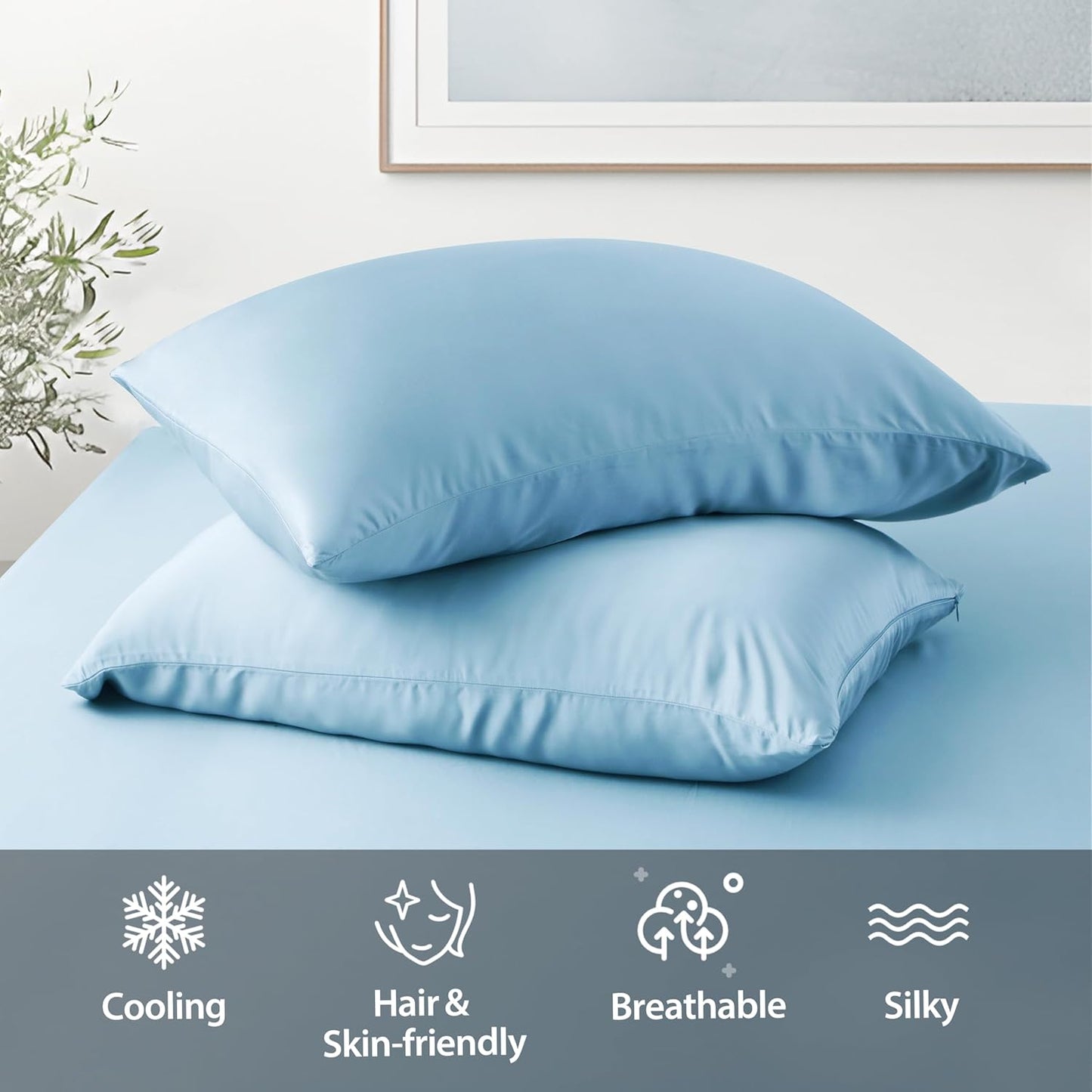 4 Pack Cooling Pillow Cases,Viscose Derived from Bamboo Pillow Protectors Queen Size Set of 4, 400 Thread Count Soft Silky Breathable Summer Pillow Cover with Zipper Hidden (4PCS, Queen,White)