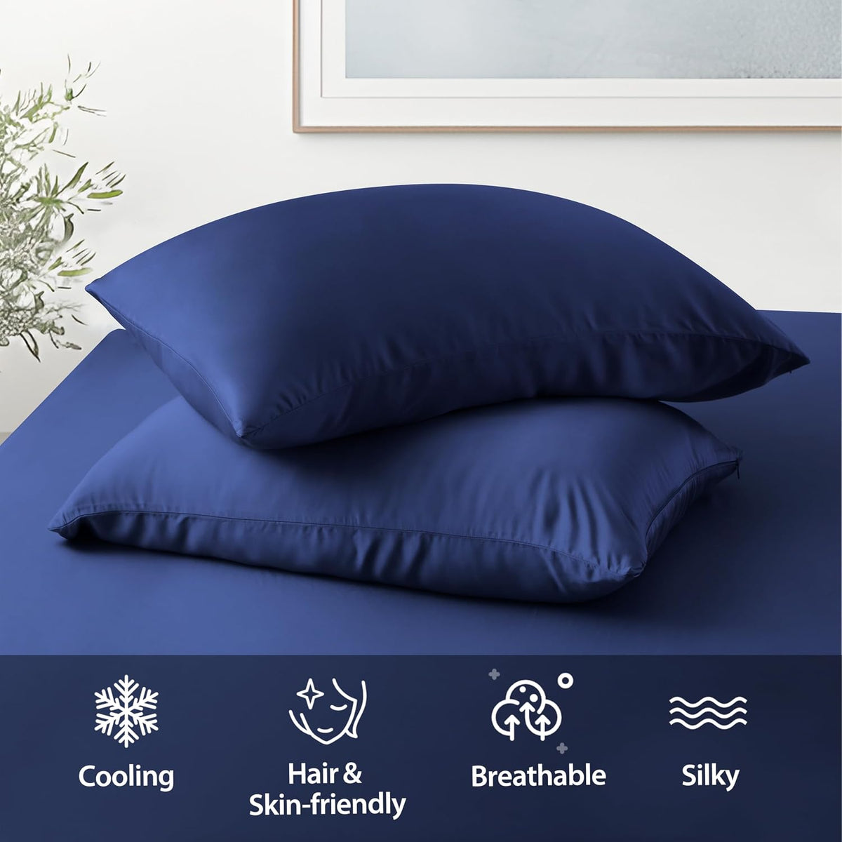 4 Pack Cooling Pillow Cases,Viscose Derived from Bamboo Pillow Protectors Queen Size Set of 4, 400 Thread Count Soft Silky Breathable Summer Pillow Cover with Zipper Hidden (4PCS, Queen,White)