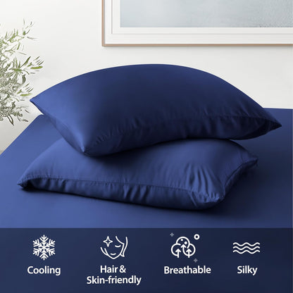 4 Pack Cooling Pillow Cases,Viscose Derived from Bamboo Pillow Protectors Queen Size Set of 4, 400 Thread Count Soft Silky Breathable Summer Pillow Cover with Zipper Hidden (4PCS, Queen,White)
