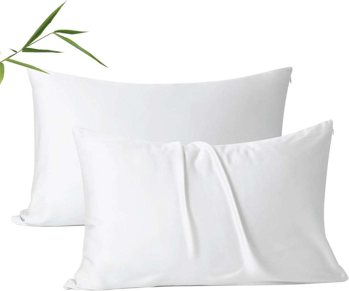 4 Pack Cooling Pillow Cases,Viscose Derived from Bamboo Pillow Protectors Queen Size Set of 4, 400 Thread Count Soft Silky Breathable Summer Pillow Cover with Zipper Hidden (4PCS, Queen,White)