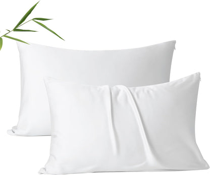 4 Pack Cooling Pillow Cases,Viscose Derived from Bamboo Pillow Protectors Queen Size Set of 4, 400 Thread Count Soft Silky Breathable Summer Pillow Cover with Zipper Hidden (4PCS, Queen,White)