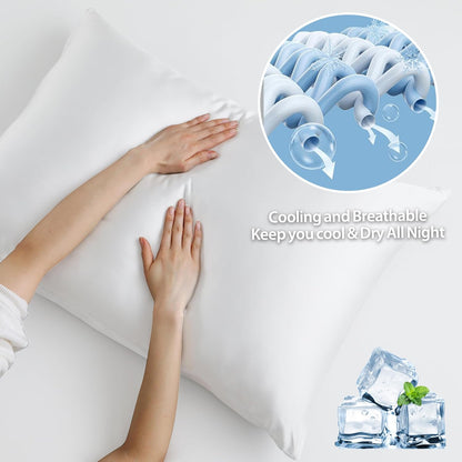 4 Pack Cooling Pillow Cases,Viscose Derived from Bamboo Pillow Protectors Queen Size Set of 4, 400 Thread Count Soft Silky Breathable Summer Pillow Cover with Zipper Hidden (4PCS, Queen,White)
