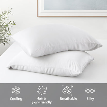 4 Pack Cooling Pillow Cases,Viscose Derived from Bamboo Pillow Protectors Queen Size Set of 4, 400 Thread Count Soft Silky Breathable Summer Pillow Cover with Zipper Hidden (4PCS, Queen,White)