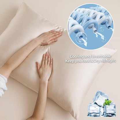 4 Pack Cooling Pillow Cases,Viscose Derived from Bamboo Pillow Protectors Queen Size Set of 4, 400 Thread Count Soft Silky Breathable Summer Pillow Cover with Zipper Hidden (4PCS, Queen,White)