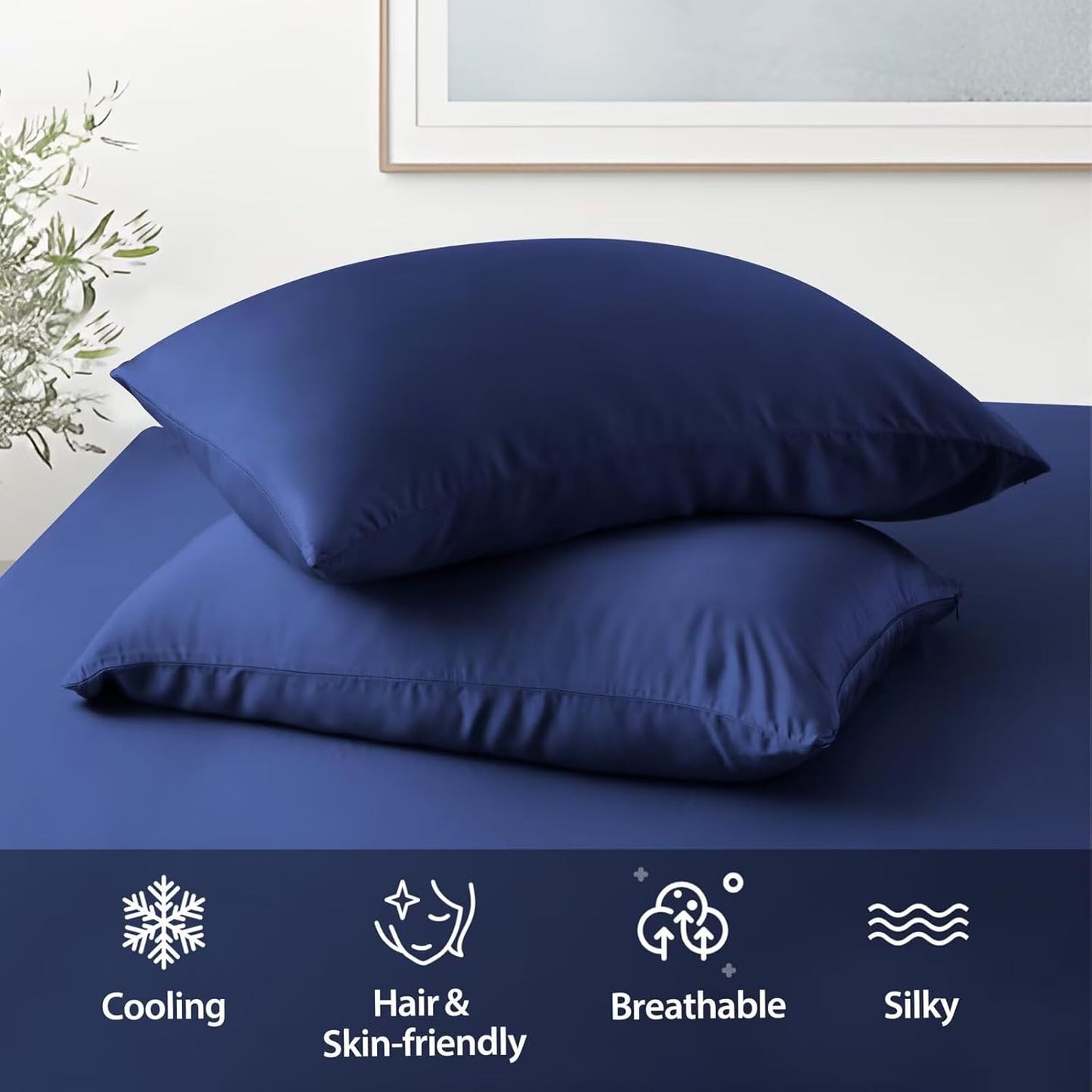 4 Pack Cooling Pillow Cases,Viscose Derived from Bamboo Pillow Protectors Queen Size Set of 4, 400 Thread Count Soft Silky Breathable Summer Pillow Cover with Zipper Hidden (4PCS, Queen,White)