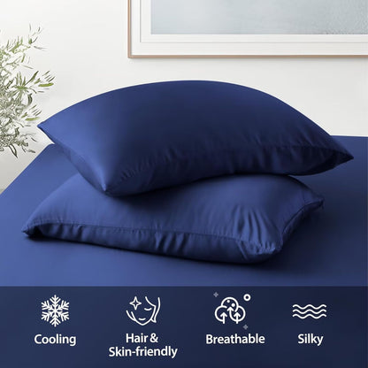 4 Pack Cooling Pillow Cases,Viscose Derived from Bamboo Pillow Protectors Queen Size Set of 4, 400 Thread Count Soft Silky Breathable Summer Pillow Cover with Zipper Hidden (4PCS, Queen,White)
