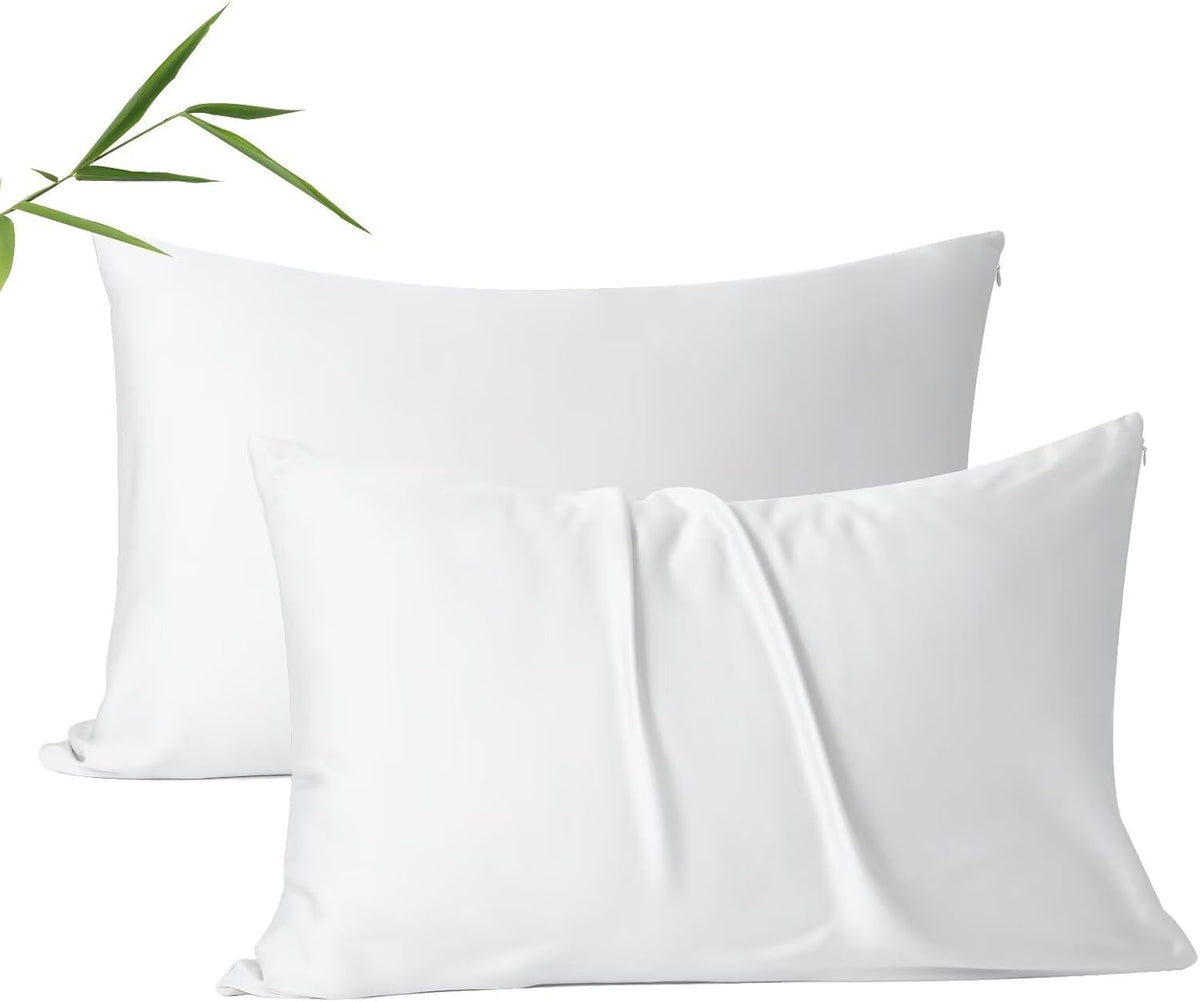 4 Pack Cooling Pillow Cases,Viscose Derived from Bamboo Pillow Protectors Queen Size Set of 4, 400 Thread Count Soft Silky Breathable Summer Pillow Cover with Zipper Hidden (4PCS, Queen,White)