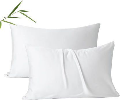 4 Pack Cooling Pillow Cases,Viscose Derived from Bamboo Pillow Protectors Queen Size Set of 4, 400 Thread Count Soft Silky Breathable Summer Pillow Cover with Zipper Hidden (4PCS, Queen,White)