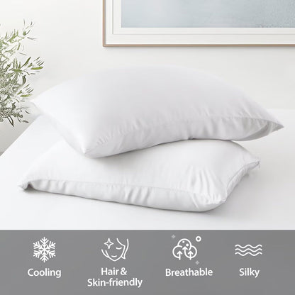 4 Pack Cooling Pillow Cases,Viscose Derived from Bamboo Pillow Protectors Queen Size Set of 4, 400 Thread Count Soft Silky Breathable Summer Pillow Cover with Zipper Hidden (4PCS, Queen,White)