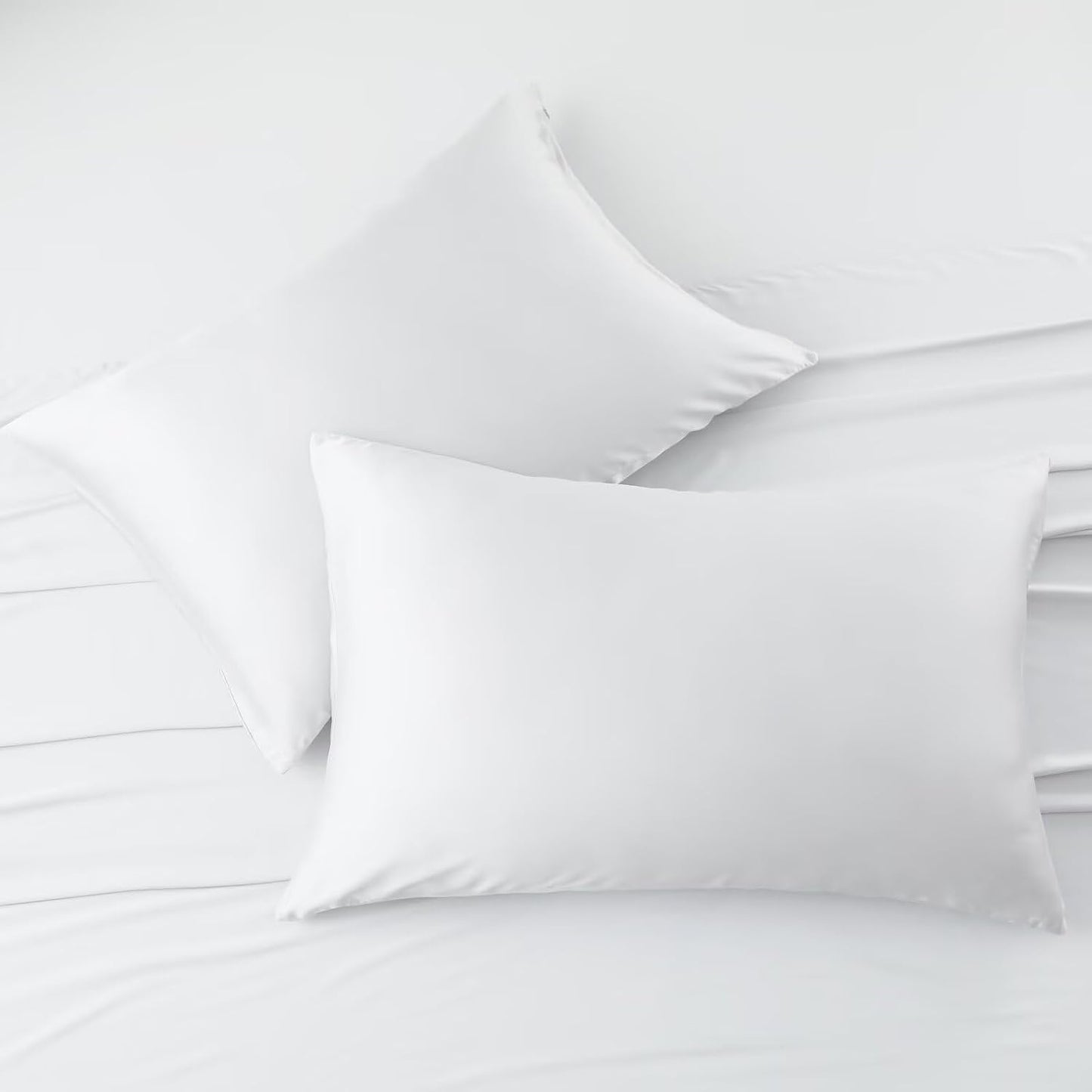 4 Pack Cooling Pillow Cases,Viscose Derived from Bamboo Pillow Protectors Queen Size Set of 4, 400 Thread Count Soft Silky Breathable Summer Pillow Cover with Zipper Hidden (4PCS, Queen,White)