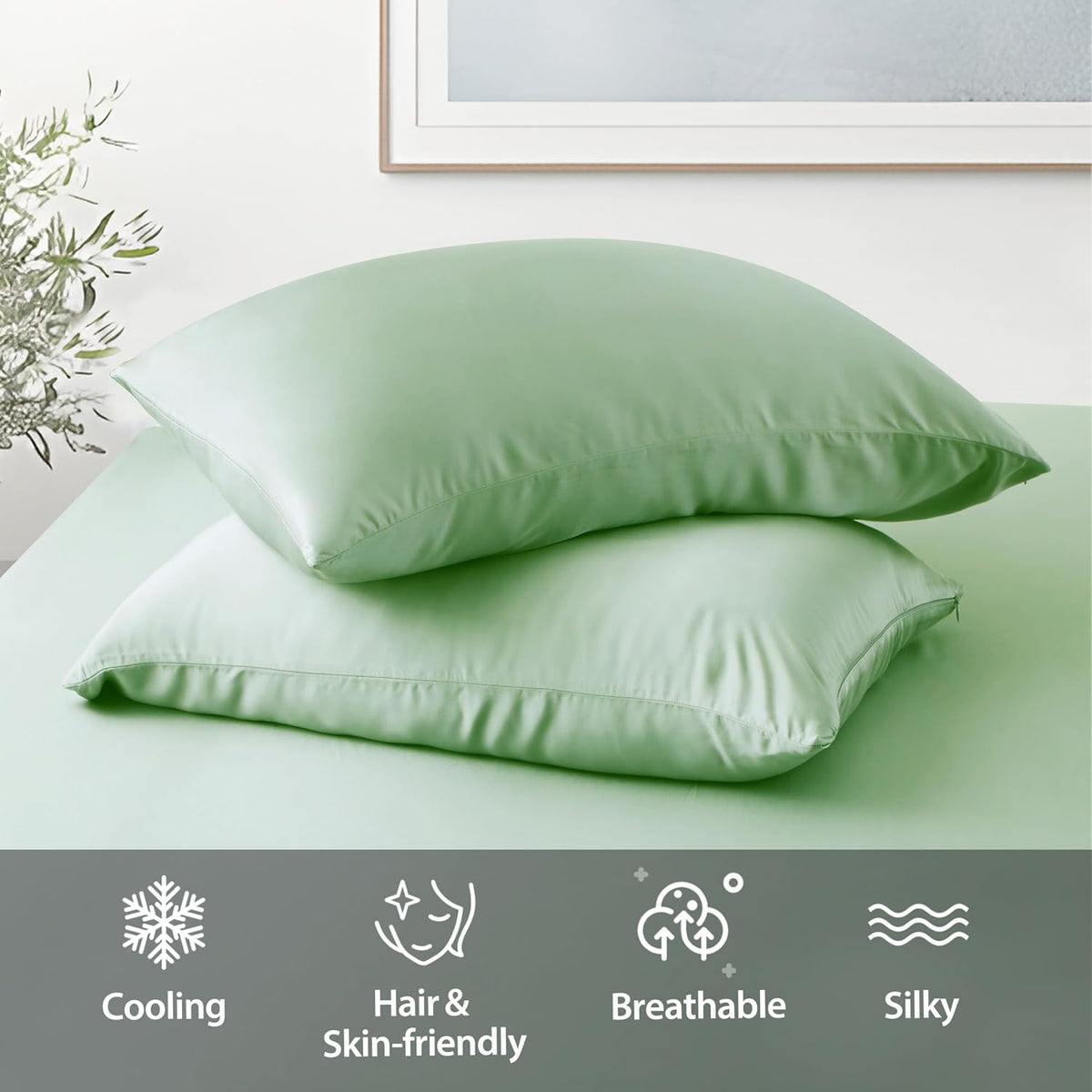 4 Pack Cooling Pillow Cases,Viscose Derived from Bamboo Pillow Protectors Queen Size Set of 4, 400 Thread Count Soft Silky Breathable Summer Pillow Cover with Zipper Hidden (4PCS, Queen,White)