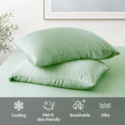 4 Pack Cooling Pillow Cases,Viscose Derived from Bamboo Pillow Protectors Queen Size Set of 4, 400 Thread Count Soft Silky Breathable Summer Pillow Cover with Zipper Hidden (4PCS, Queen,White)