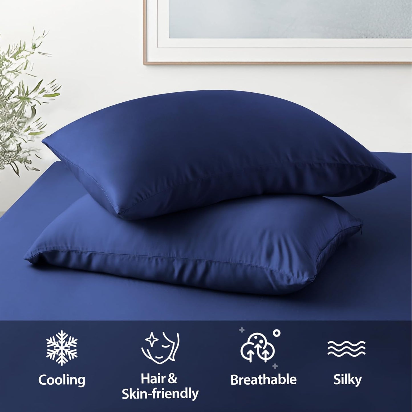 4 Pack Cooling Pillow Cases,Viscose Derived from Bamboo Pillow Protectors Queen Size Set of 4, 400 Thread Count Soft Silky Breathable Summer Pillow Cover with Zipper Hidden (4PCS, Queen,White)