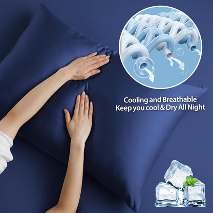 4 Pack Cooling Pillow Cases,Viscose Derived from Bamboo Pillow Protectors Queen Size Set of 4, 400 Thread Count Soft Silky Breathable Summer Pillow Cover with Zipper Hidden (4PCS, Queen,White)