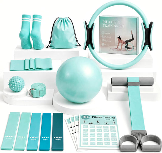 At Home Pilates Kit for Women, Home Workout Pilates Equipment Set with Pilates Ring, Ball, Pedal Resistance Band, Resistance Bands, Yoga Strap, Bag, Pilates Essentials Kit for Starter, Beginners