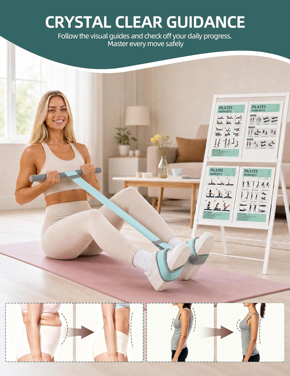 At Home Pilates Kit for Women, Home Workout Pilates Equipment Set with Pilates Ring, Ball, Pedal Resistance Band, Resistance Bands, Yoga Strap, Bag, Pilates Essentials Kit for Starter, Beginners