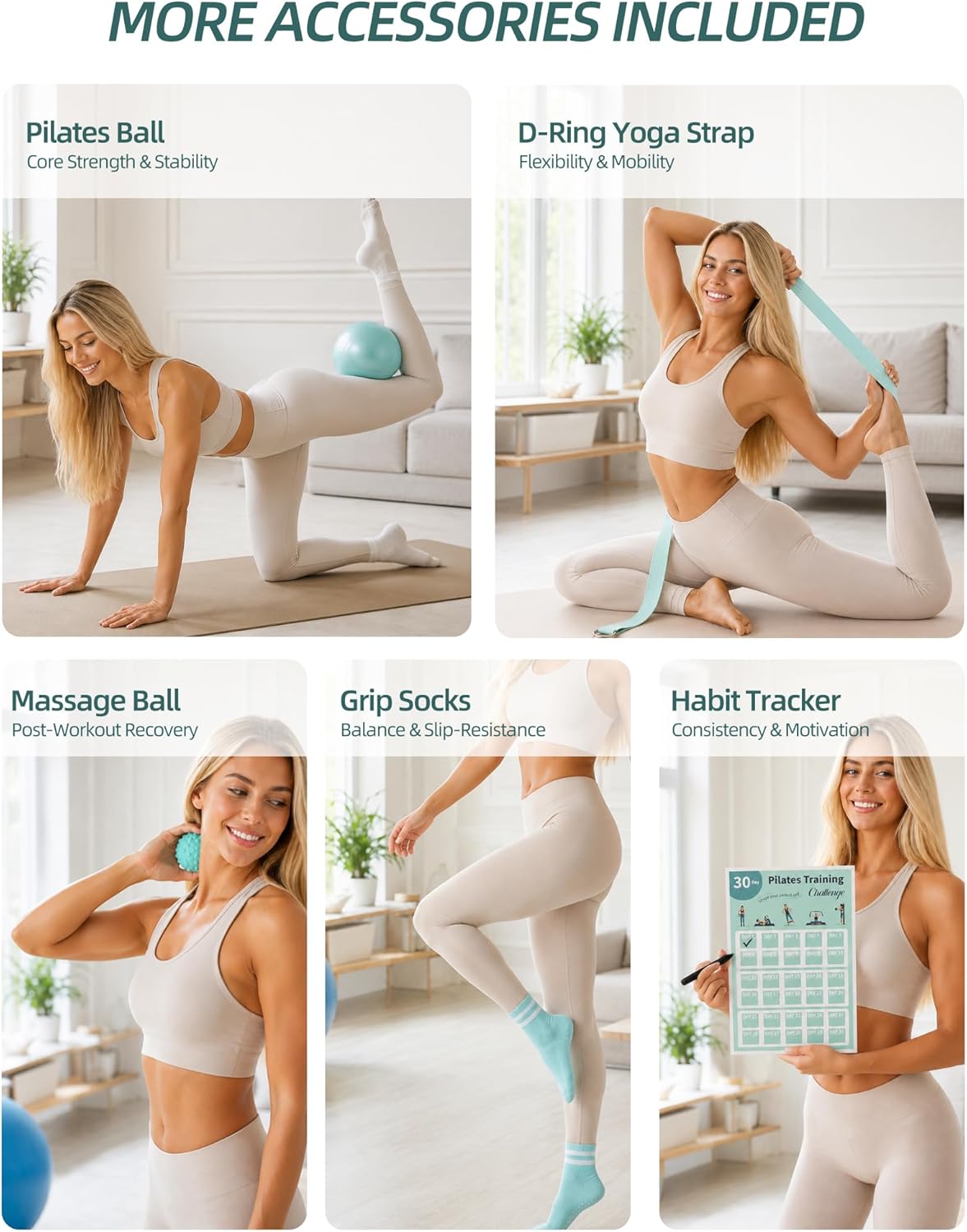 At Home Pilates Kit for Women, Home Workout Pilates Equipment Set with Pilates Ring, Ball, Pedal Resistance Band, Resistance Bands, Yoga Strap, Bag, Pilates Essentials Kit for Starter, Beginners