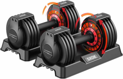 25/55 lbs Pair Adjustable Dumbbells Set, Adjustable Weights Dumbbells Set for Men and Women with Anti-Slip Fast Adjust Weight by Turning Handle Dumbbell with Tray