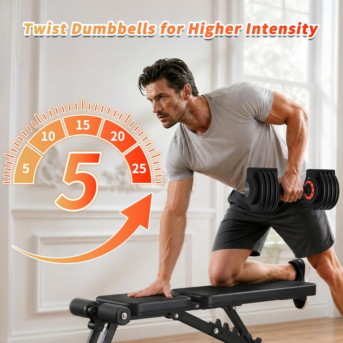 25/55 lbs Pair Adjustable Dumbbells Set, Adjustable Weights Dumbbells Set for Men and Women with Anti-Slip Fast Adjust Weight by Turning Handle Dumbbell with Tray