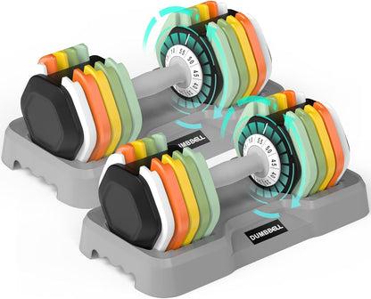 25/55 lbs Pair Adjustable Dumbbells Set, Adjustable Weights Dumbbells Set for Men and Women with Anti-Slip Fast Adjust Weight by Turning Handle Dumbbell with Tray