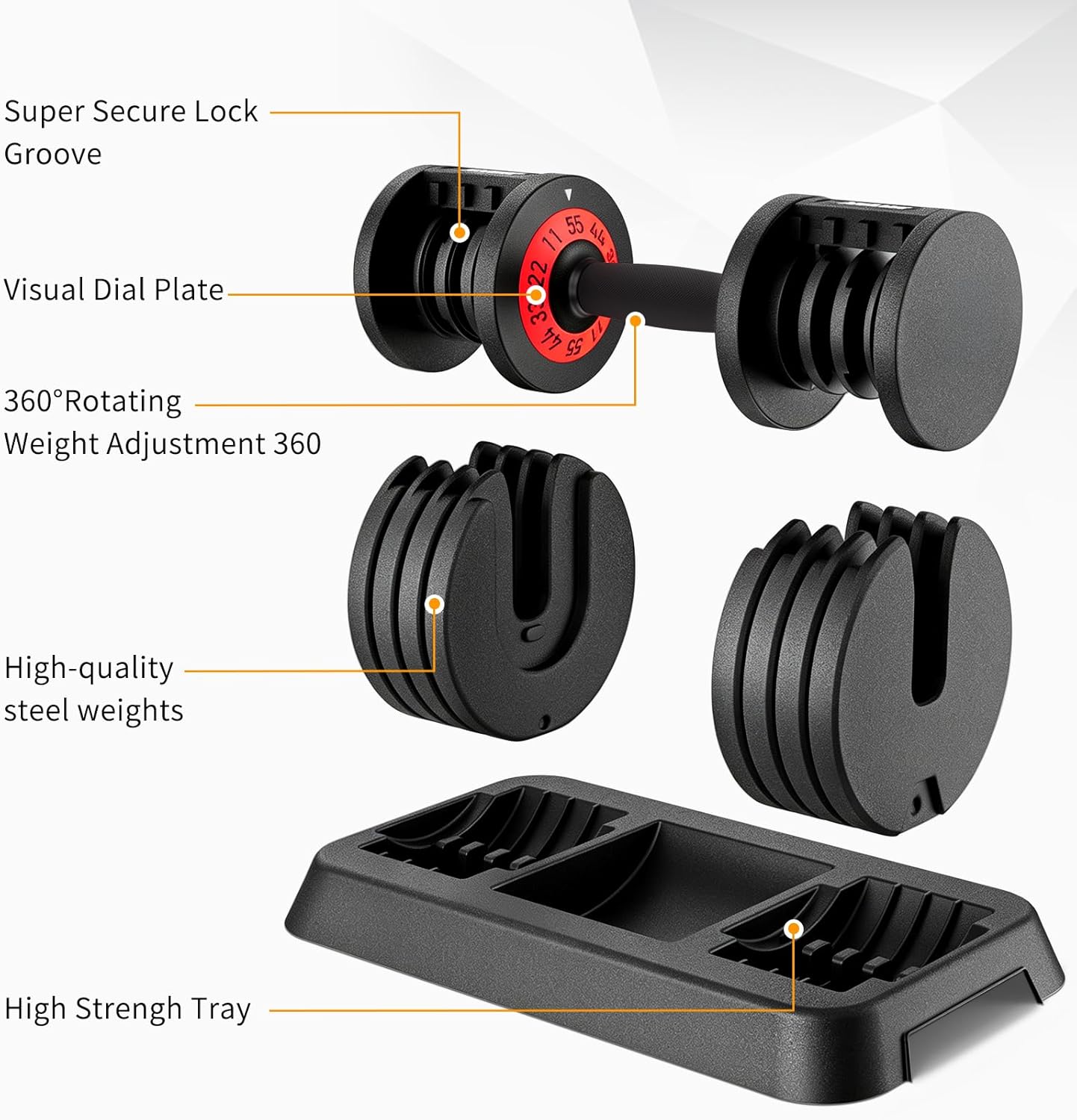 25/55 lbs Pair Adjustable Dumbbells Set, Adjustable Weights Dumbbells Set for Men and Women with Anti-Slip Fast Adjust Weight by Turning Handle Dumbbell with Tray