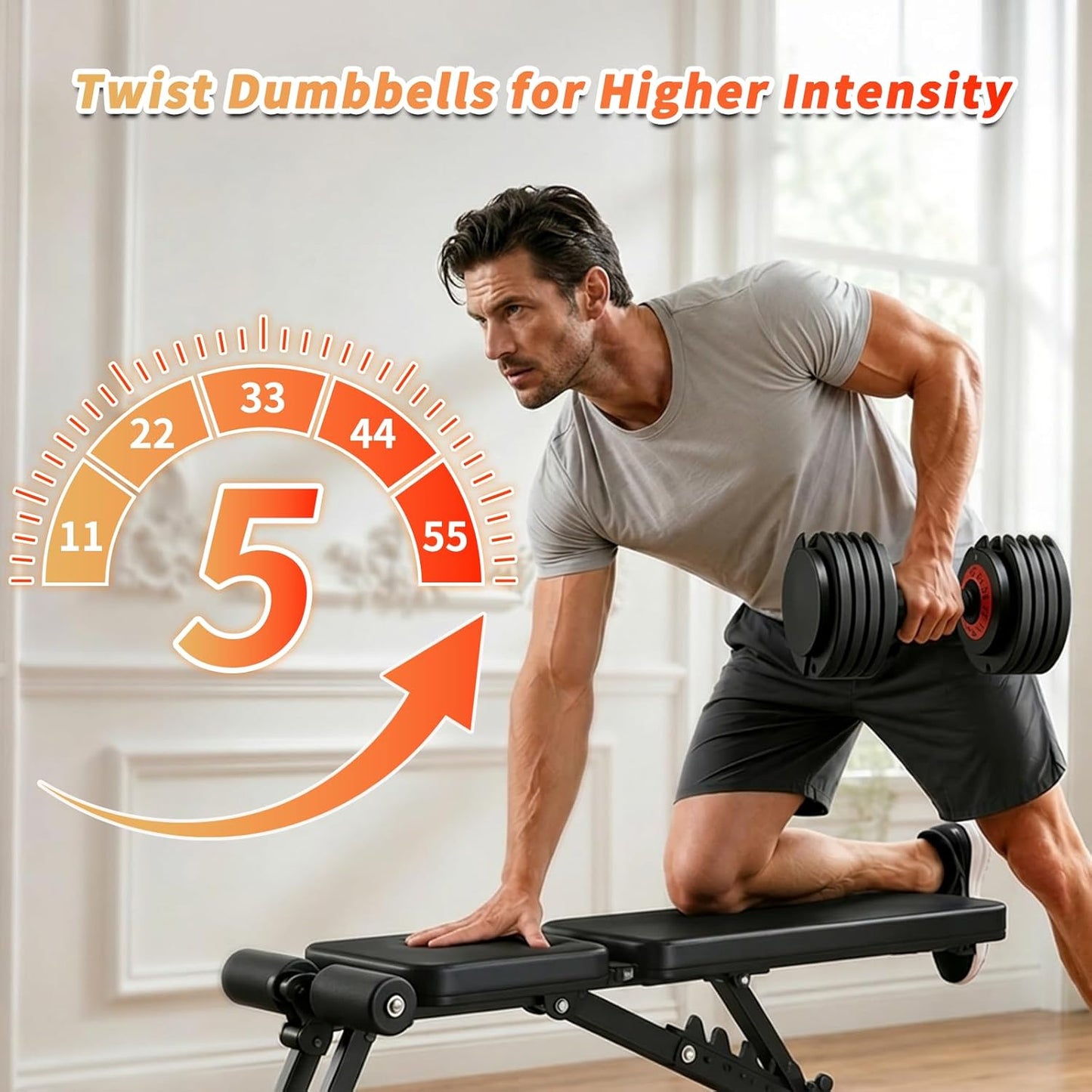 25/55 lbs Pair Adjustable Dumbbells Set, Adjustable Weights Dumbbells Set for Men and Women with Anti-Slip Fast Adjust Weight by Turning Handle Dumbbell with Tray