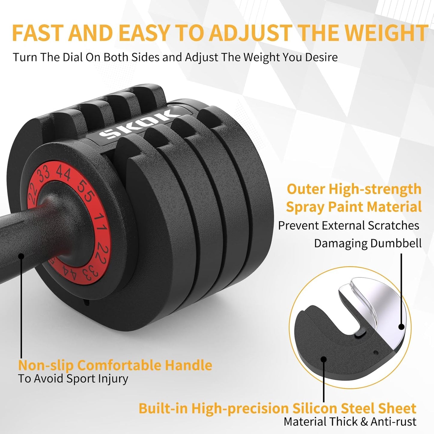 25/55 lbs Pair Adjustable Dumbbells Set, Adjustable Weights Dumbbells Set for Men and Women with Anti-Slip Fast Adjust Weight by Turning Handle Dumbbell with Tray