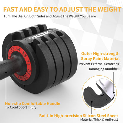 25/55 lbs Pair Adjustable Dumbbells Set, Adjustable Weights Dumbbells Set for Men and Women with Anti-Slip Fast Adjust Weight by Turning Handle Dumbbell with Tray