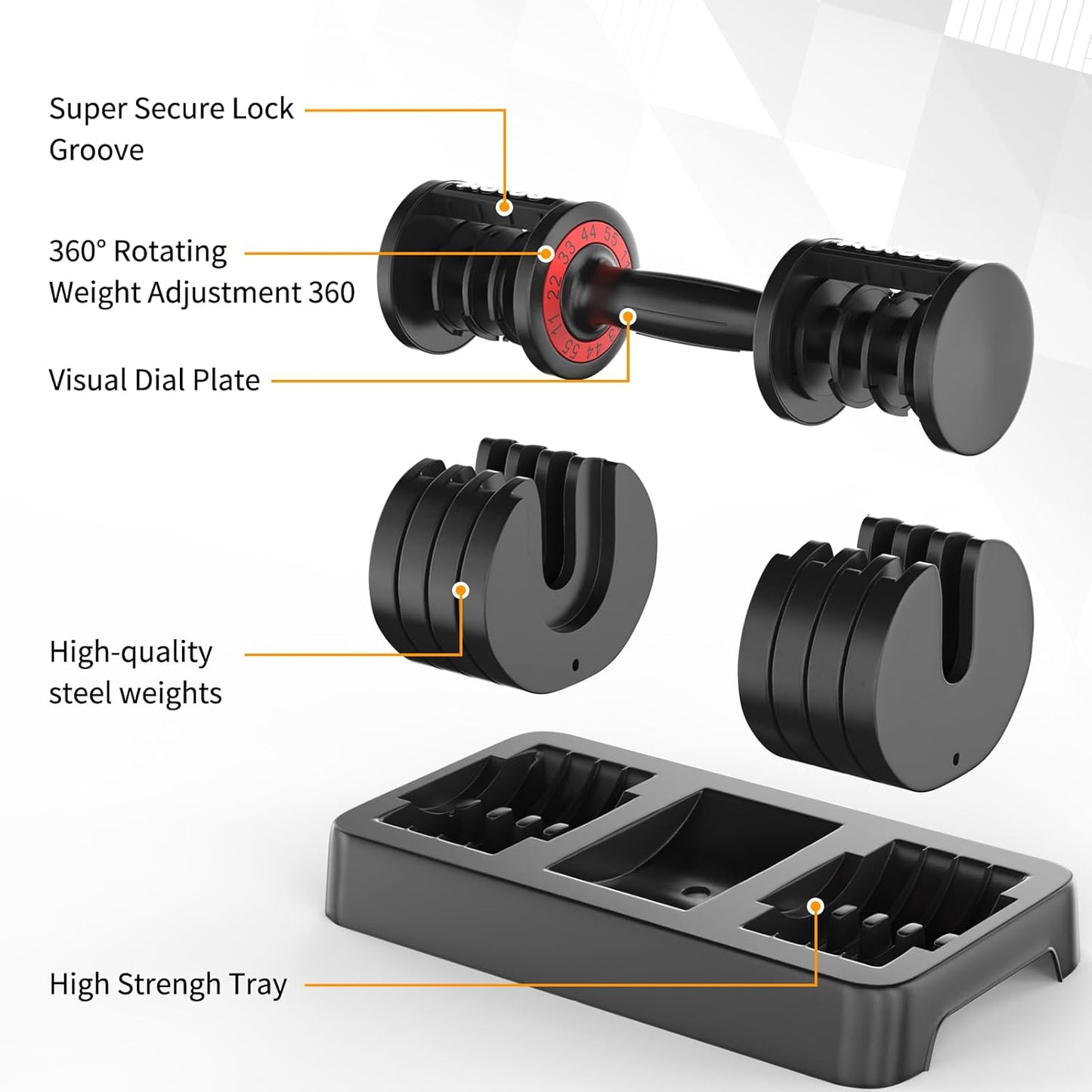 25/55 lbs Pair Adjustable Dumbbells Set, Adjustable Weights Dumbbells Set for Men and Women with Anti-Slip Fast Adjust Weight by Turning Handle Dumbbell with Tray