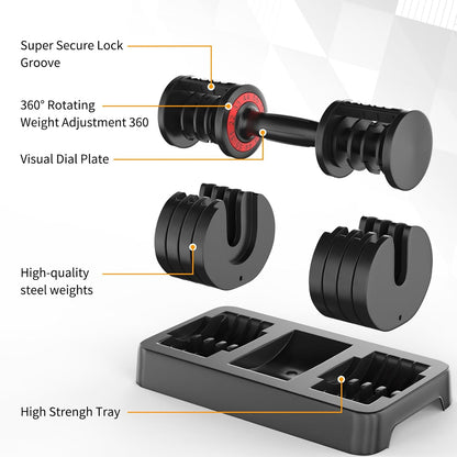 25/55 lbs Pair Adjustable Dumbbells Set, Adjustable Weights Dumbbells Set for Men and Women with Anti-Slip Fast Adjust Weight by Turning Handle Dumbbell with Tray