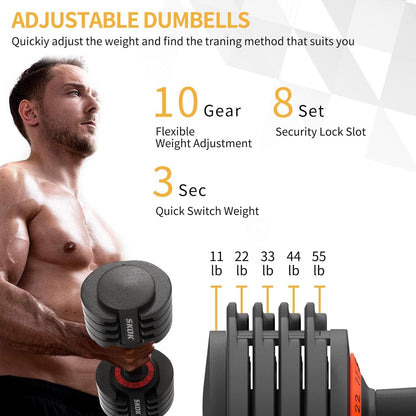 25/55 lbs Pair Adjustable Dumbbells Set, Adjustable Weights Dumbbells Set for Men and Women with Anti-Slip Fast Adjust Weight by Turning Handle Dumbbell with Tray