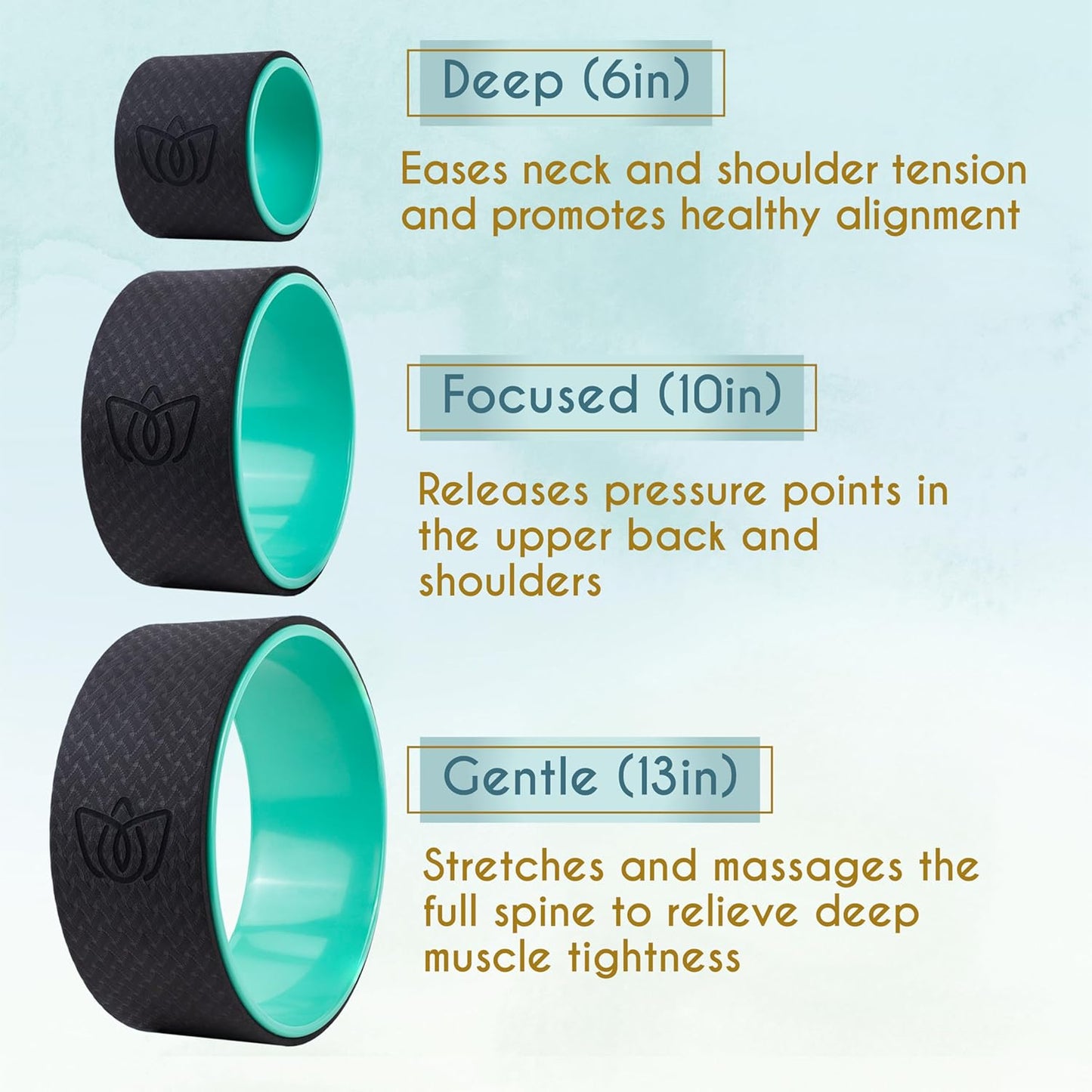 Yoga Wheel (3-Pack) - Back Stretcher and Back Roller for Back Pain, Yoga Roller for Muscle Relaxation, Pain Relief, Cracking and Popping
