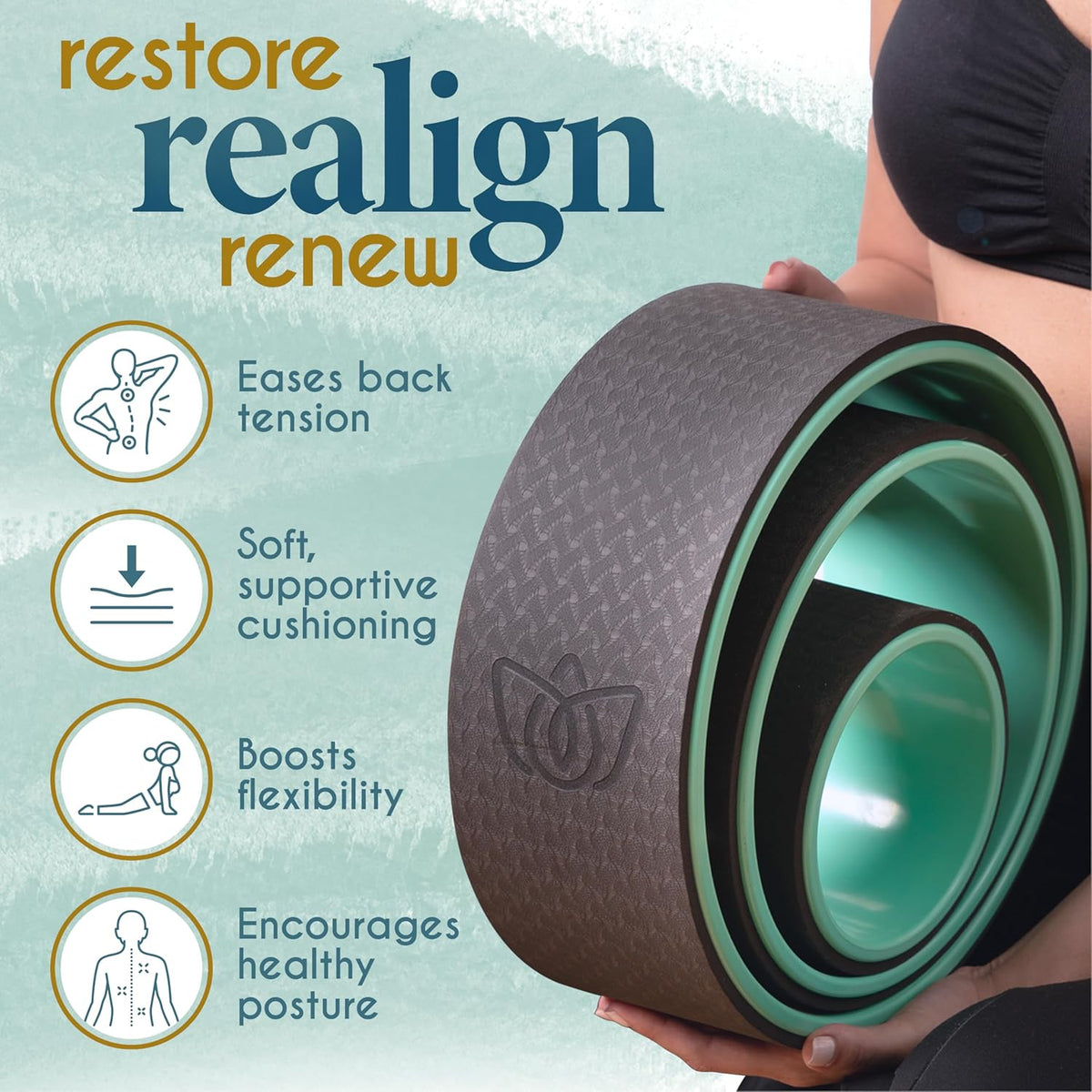 Yoga Wheel (3-Pack) - Back Stretcher and Back Roller for Back Pain, Yoga Roller for Muscle Relaxation, Pain Relief, Cracking and Popping