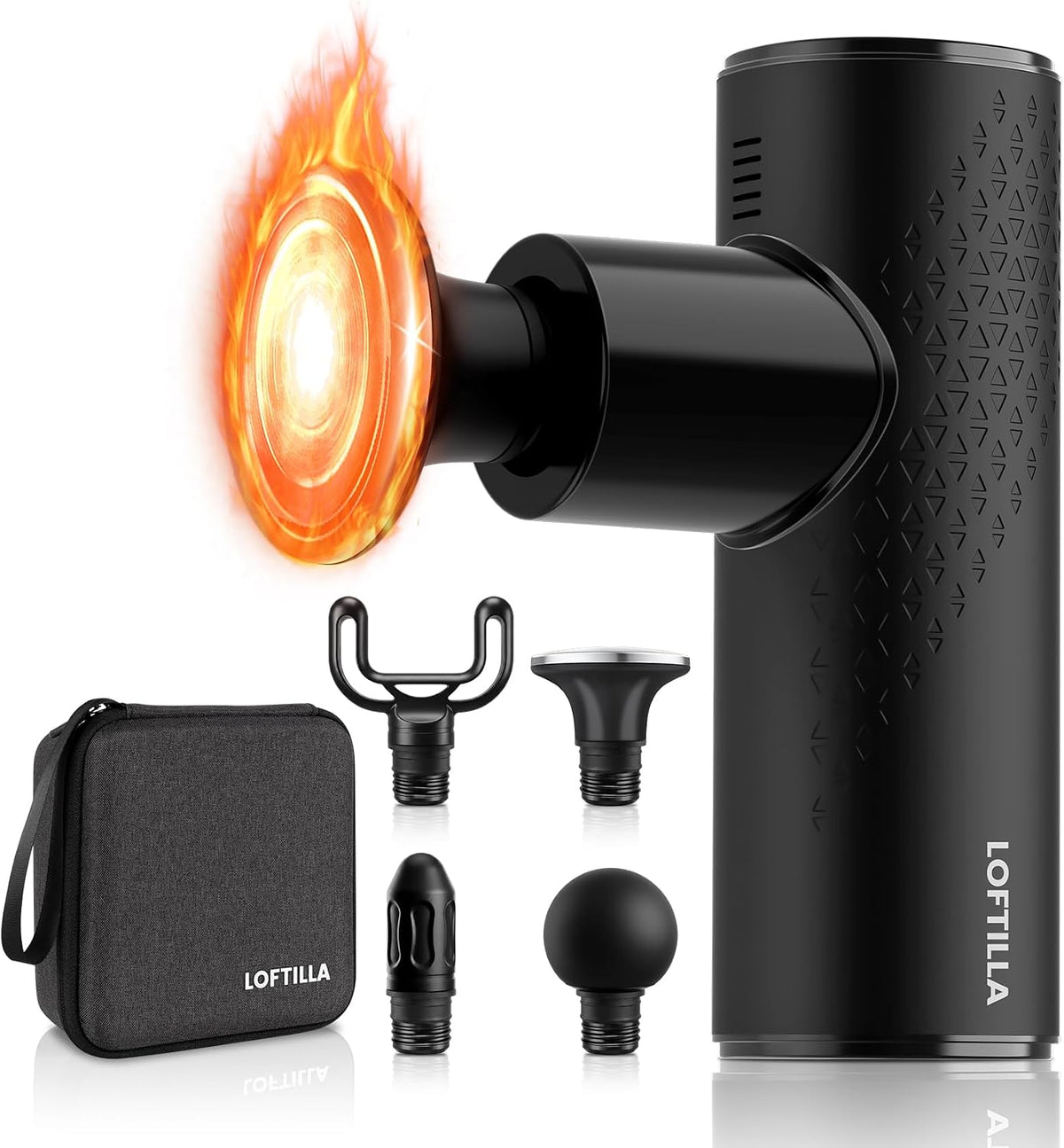 Mini Massage Gun with Heat - Pocket-Sized Deep Tissue Massager, Powerful Percussion Massager Gun for Neck Back Shoulder Legs, 4 Massage Heads, Portable Gift for Men Women, Black